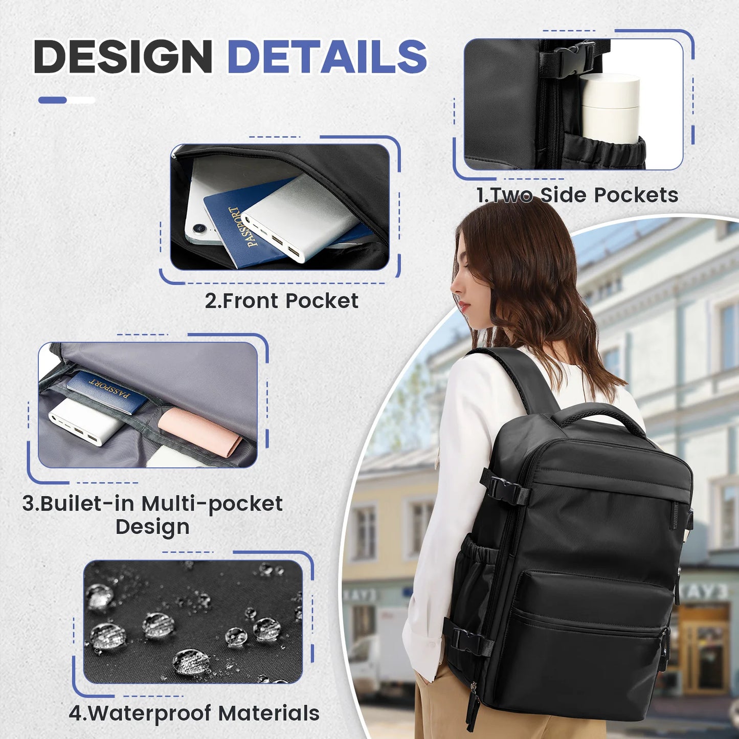 Men’s Vacuum Compression Travel Backpack – 40x20x25 Cabin Size