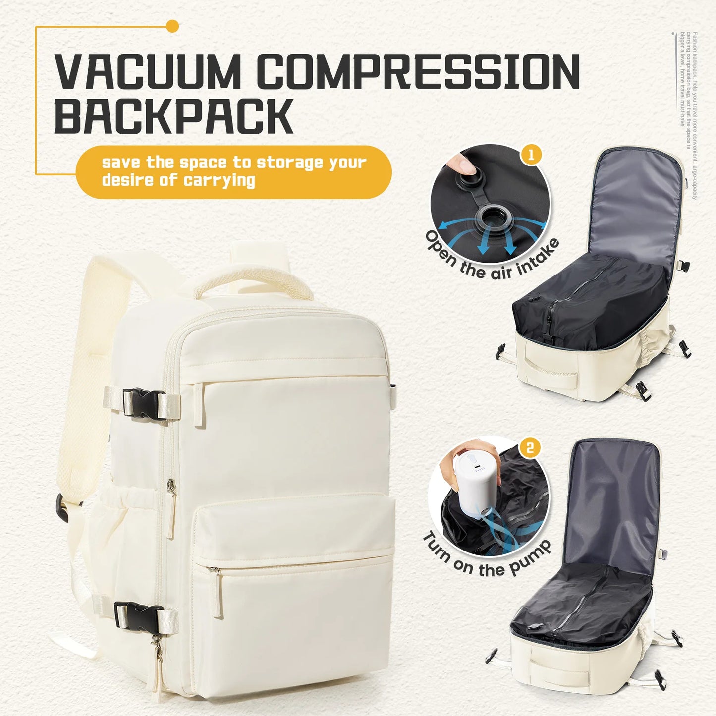 Men’s Vacuum Compression Travel Backpack – 40x20x25 Cabin Size