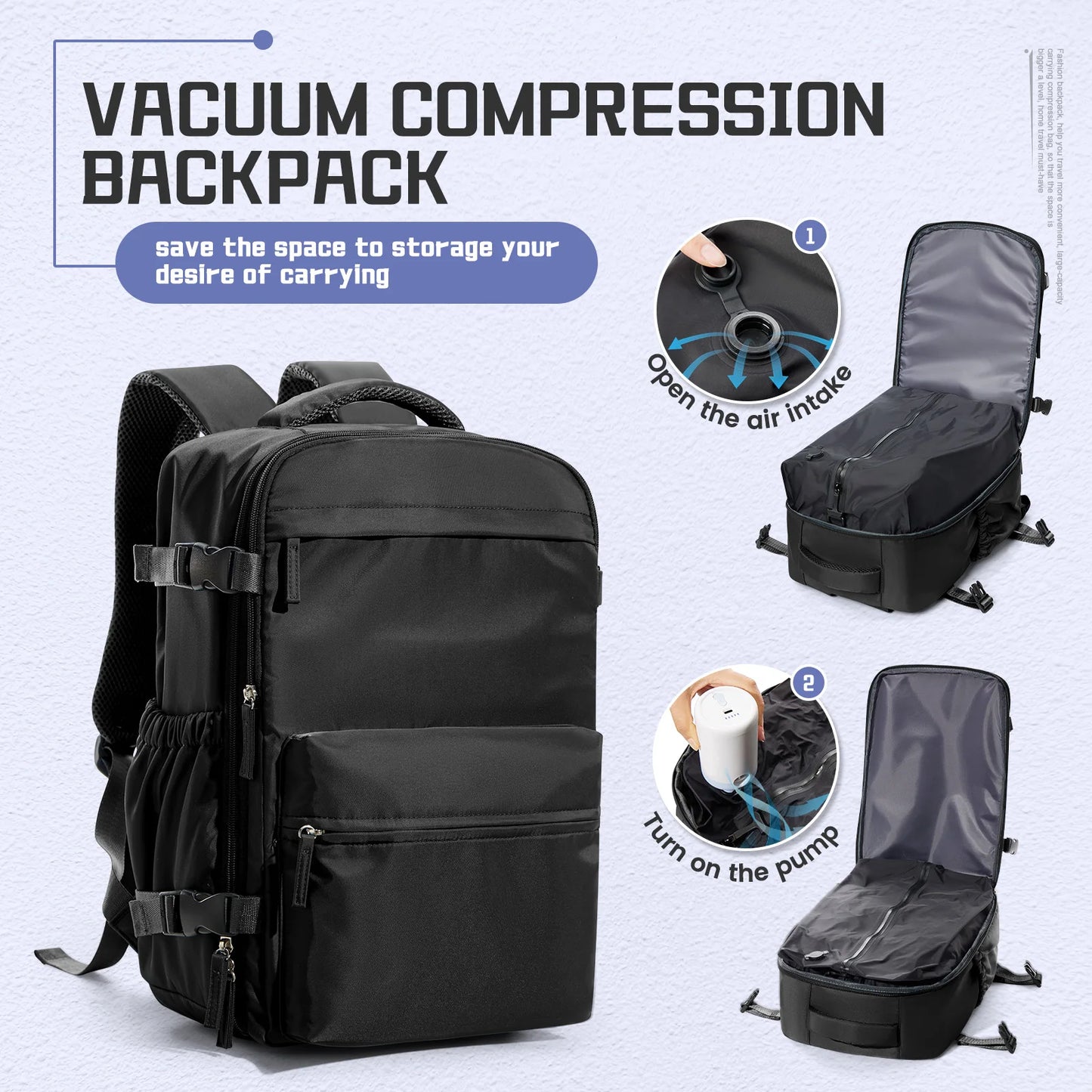 Men’s Vacuum Compression Travel Backpack – 40x20x25 Cabin Size