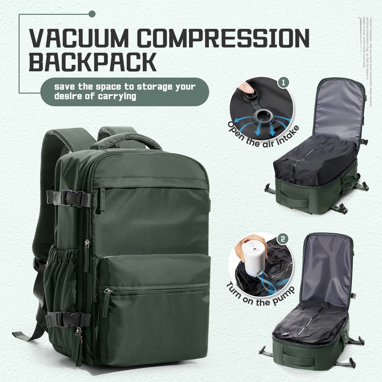 Men’s Vacuum Compression Travel Backpack – 40x20x25 Cabin Size
